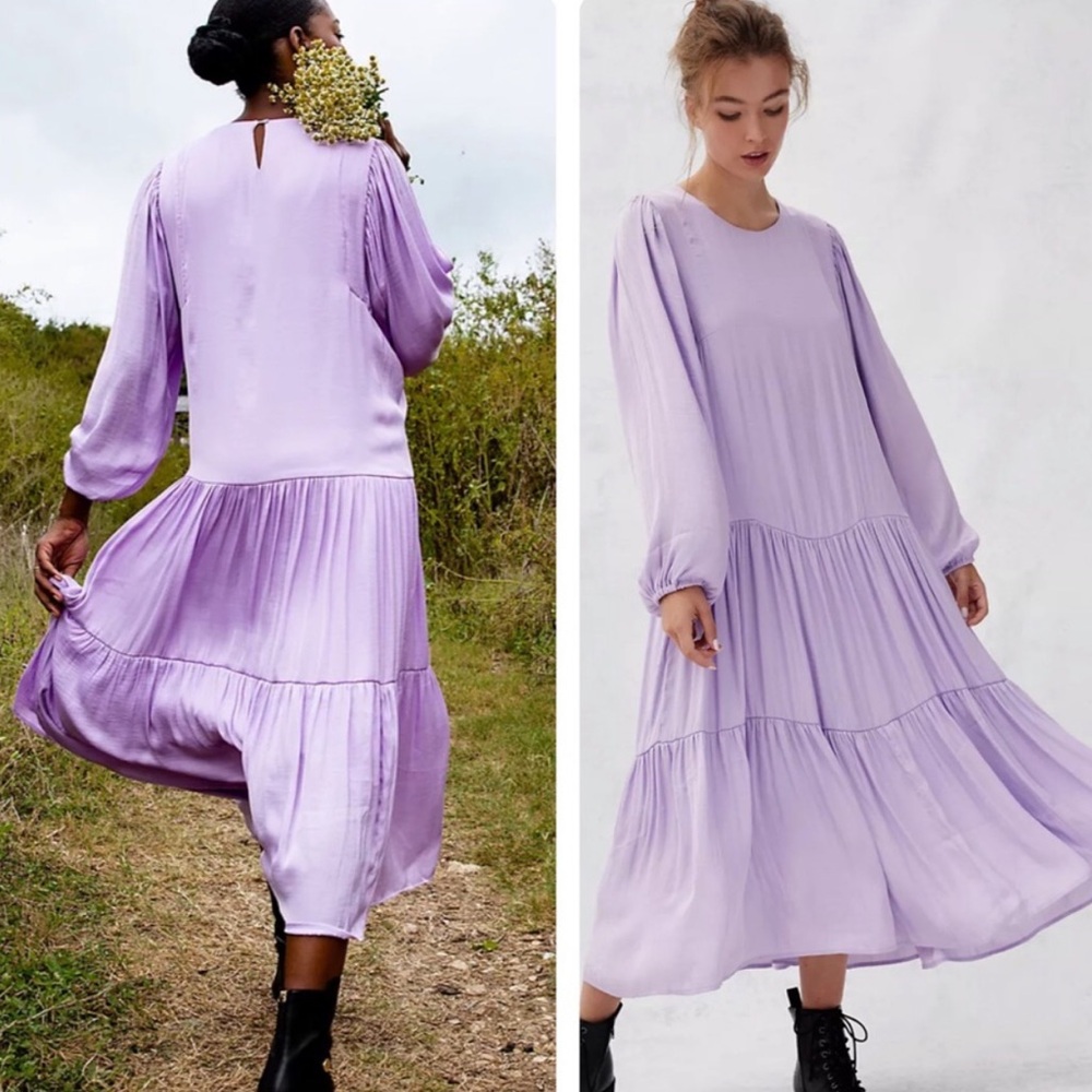 ANTHROPOLOGIE Dolan Left Coast Katrina Tiered Maxi Dress Lavender Long Sleeve